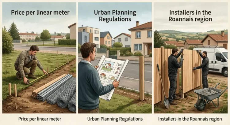 Combien coûte la pose d'une clôture à Roanne ? Prix au mètre linéaire, règles d'urbanisme et poseurs du Roannais